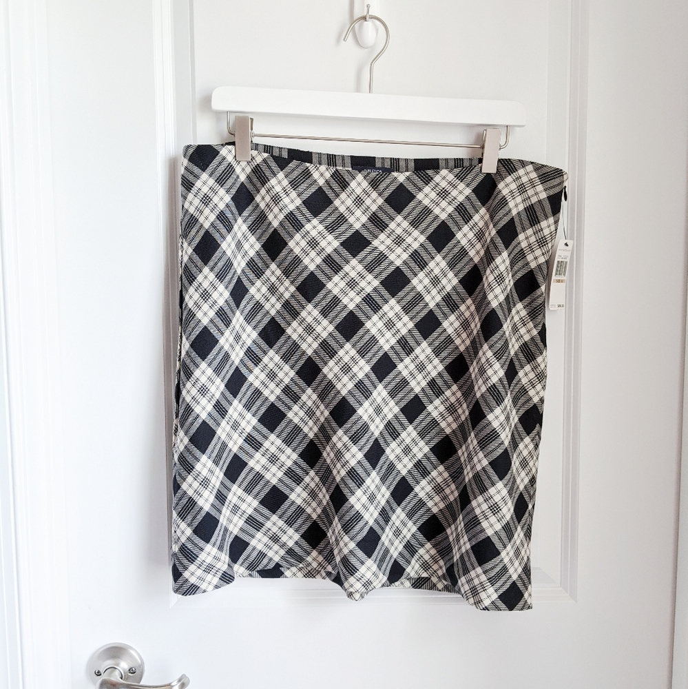 Nautica Plaid Wool Blend Mini Skirt Black White 12